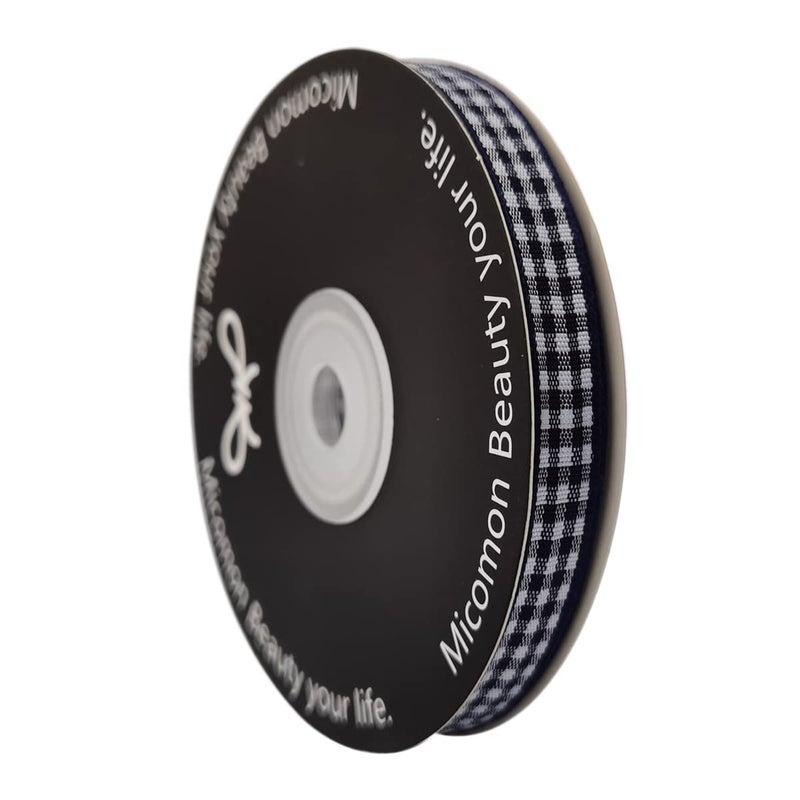 Micomon Blue Gingham Woven Edge Ribbon 25 Yards Per Spool,Dark Blue Checked Crafts 3/8 Inch Wide (3/8"", Navy) - Image 2